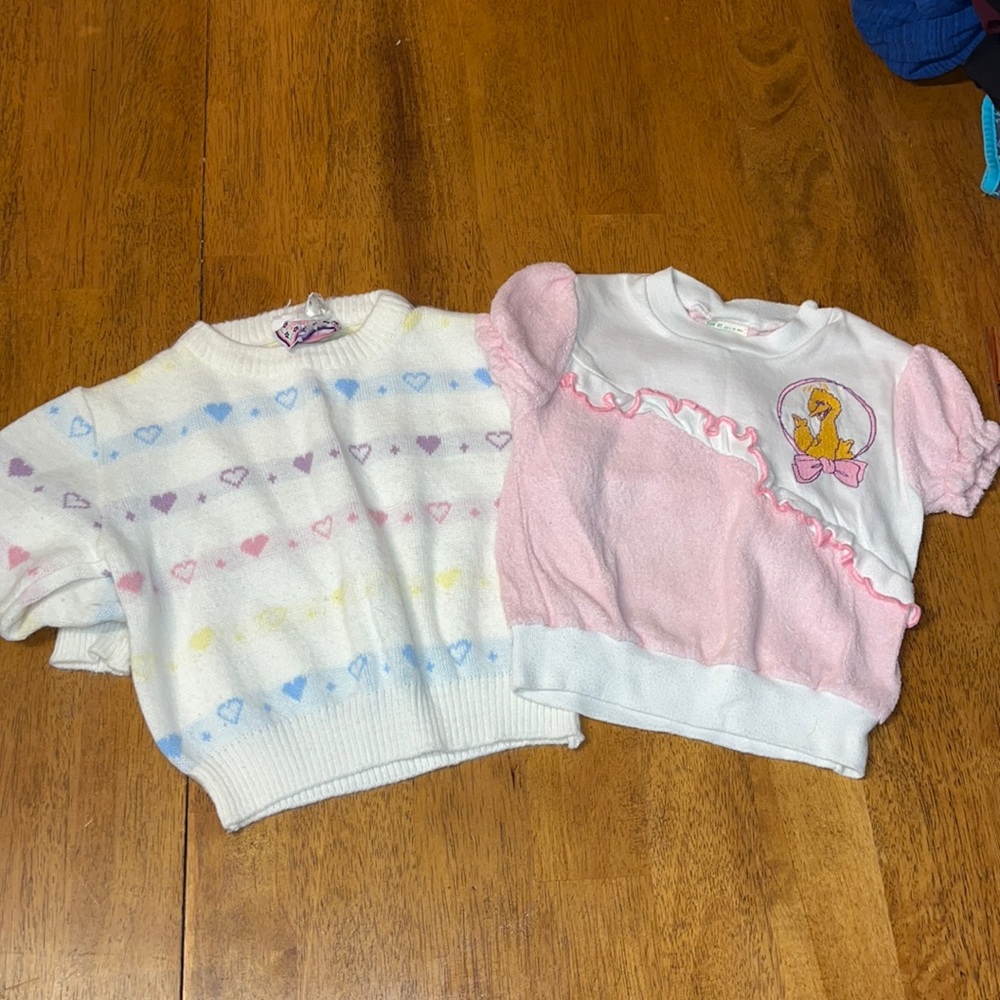 2 Vintage girls topa - 4t - small sweater - Sesame Street Big Bird